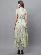 Jainish Women's Green Printed A-Line Dresses | Grocsy
