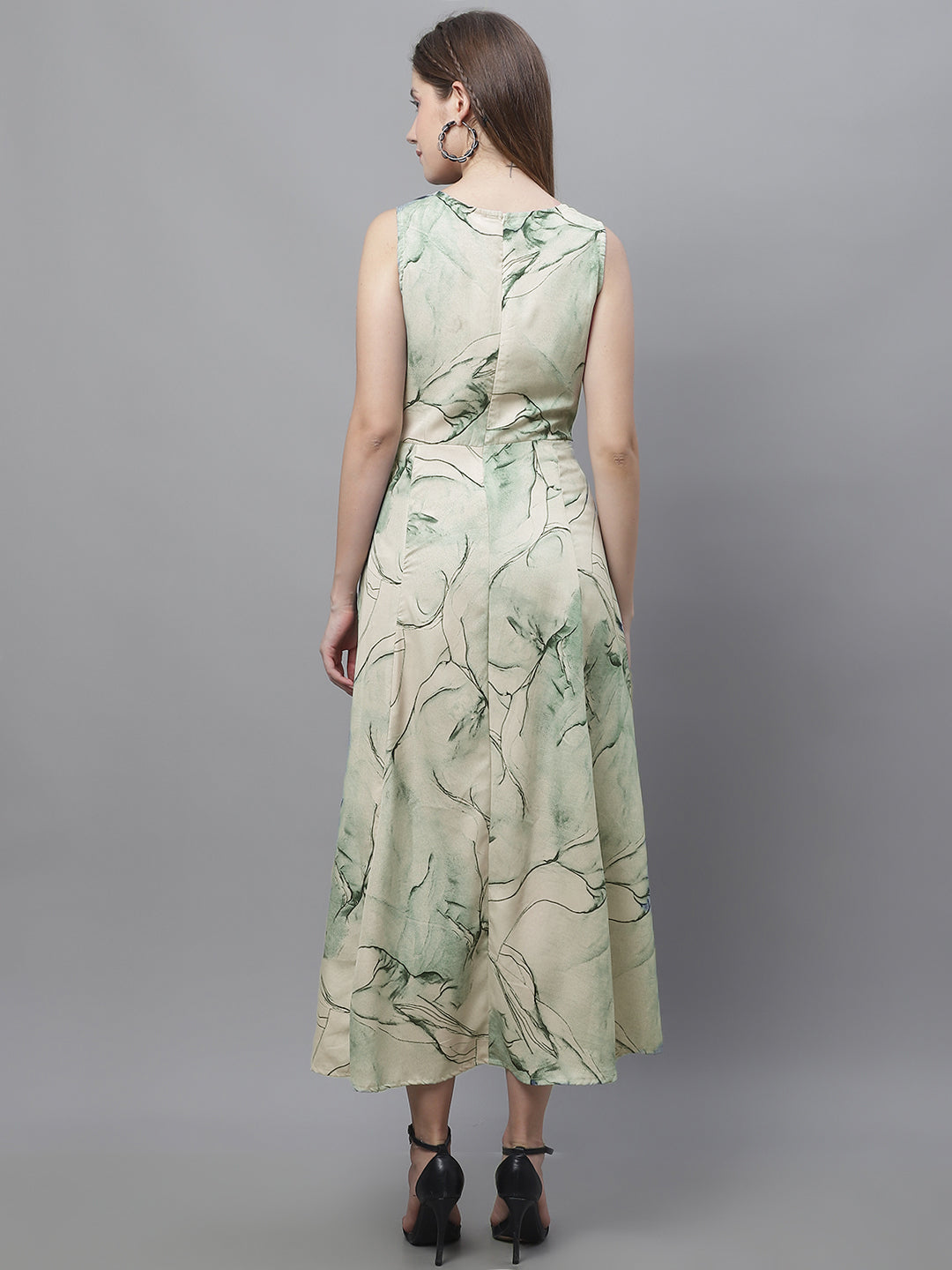 Jainish Women's Green Printed A-Line Dresses | Grocsy
