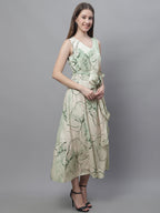 Jainish Women's Green Printed A-Line Dresses | Grocsy