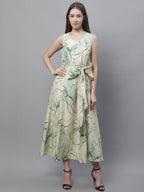 Jainish Women's Green Printed A-Line Dresses | Grocsy