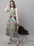 Jainish Women's Teal Blue Printed A-Line Dresses | Grocsy