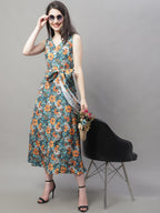 Jainish Women's Teal Blue Printed A-Line Dresses | Grocsy