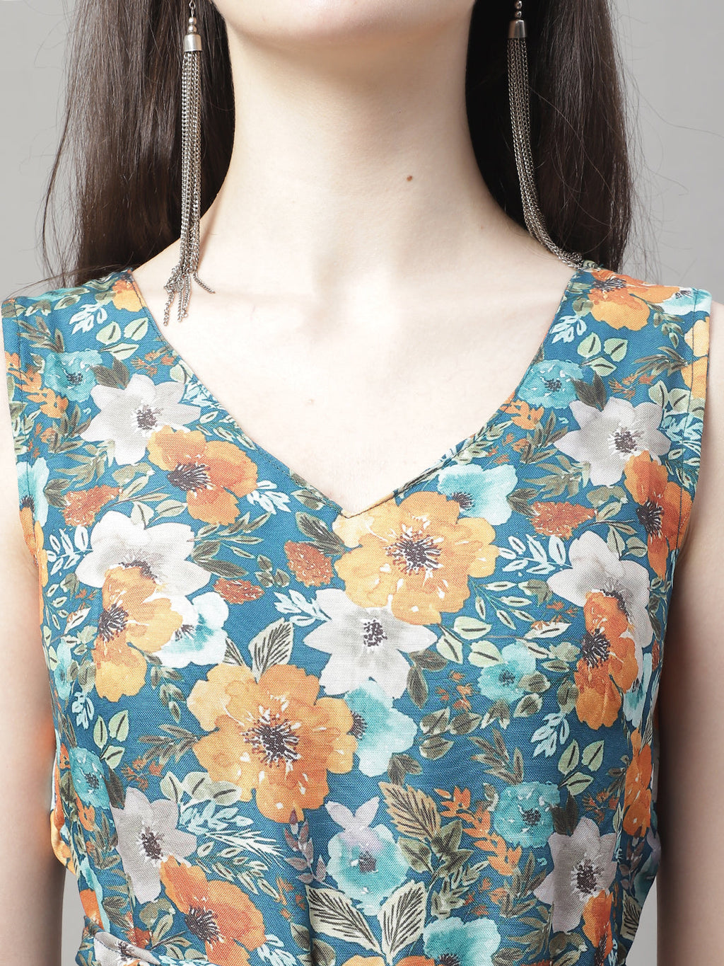 Jainish Women's Teal Blue Printed A-Line Dresses | Grocsy