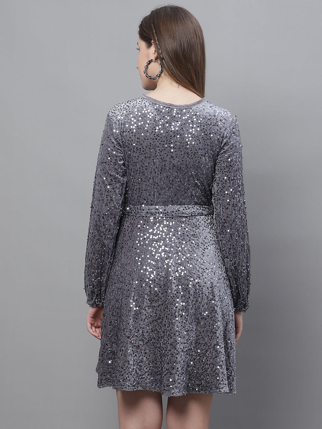 Jainish Women's WoSequin Velvet A-line dress - Grey | Grocsy