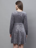 Jainish Women's WoSequin Velvet A-line dress - Grey | Grocsy