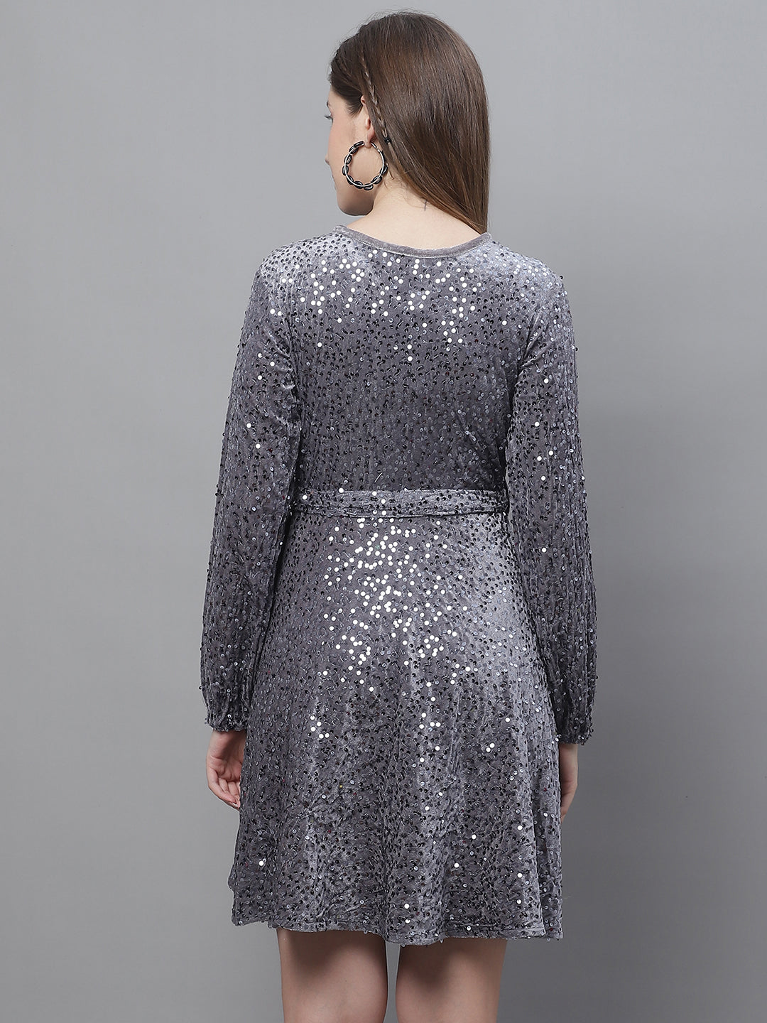 Jainish Women's WoSequin Velvet A-line dress - Grey | Grocsy
