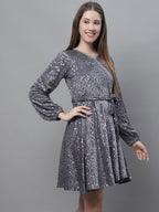 Jainish Women's WoSequin Velvet A-line dress - Grey | Grocsy