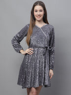 Jainish Women's WoSequin Velvet A-line dress - Grey | Grocsy