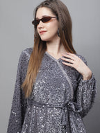 Jainish Women's WoSequin Velvet A-line dress - Grey | Grocsy