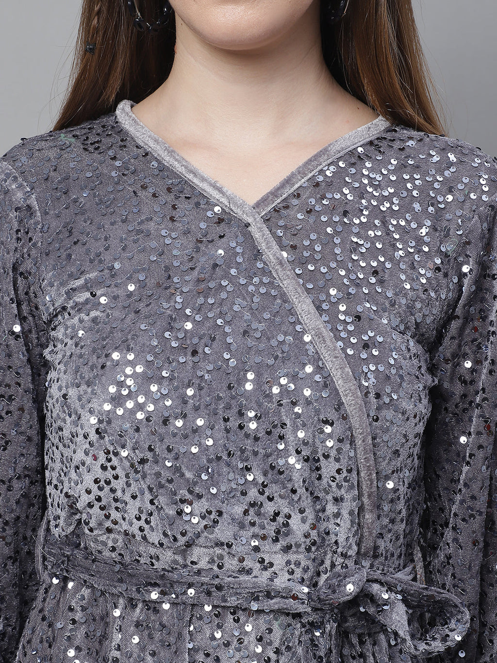 Jainish Women's WoSequin Velvet A-line dress - Grey | Grocsy