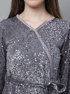Jainish Women's WoSequin Velvet A-line dress - Grey | Grocsy