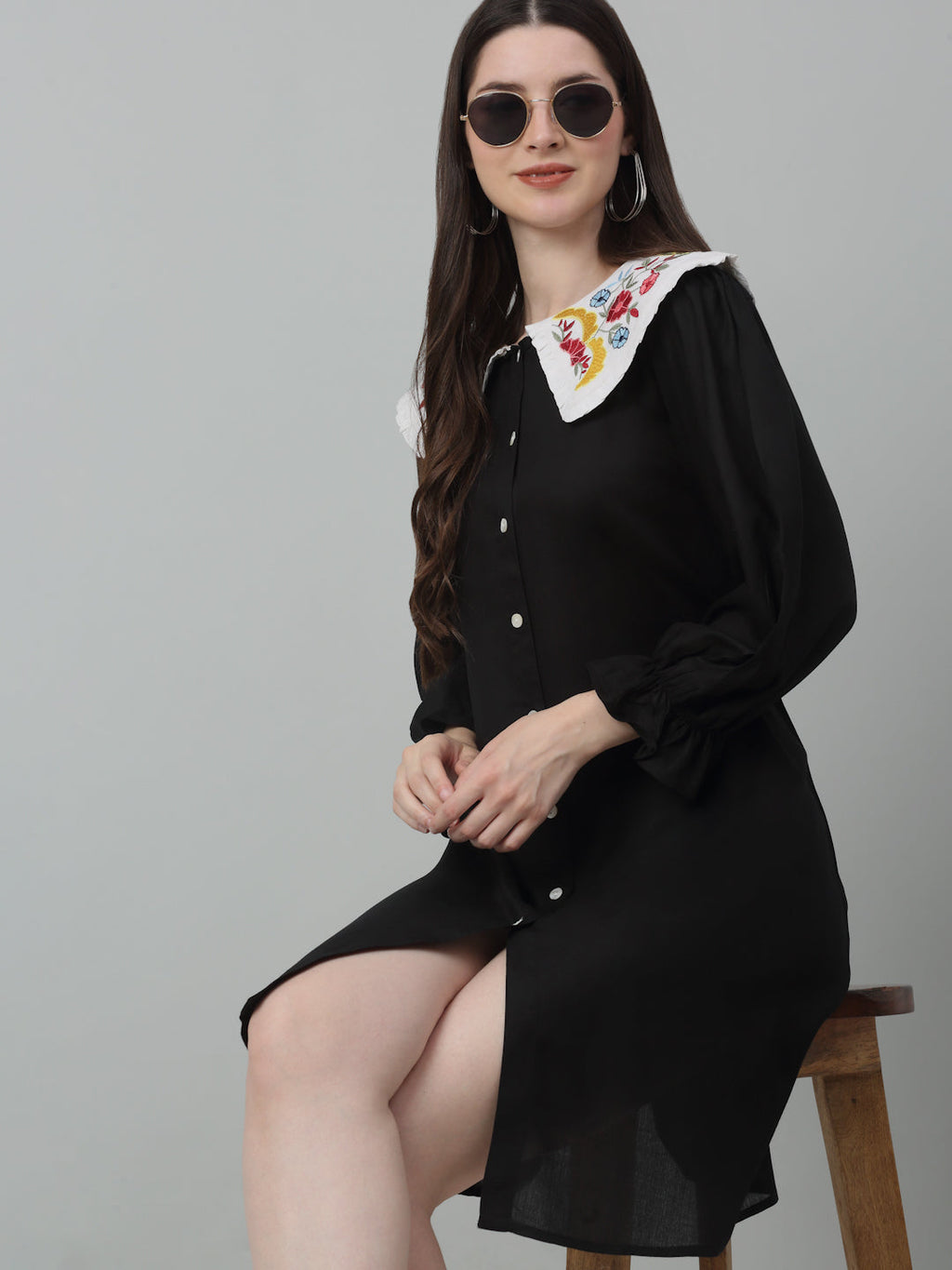 Jainish Women's WoFloral Embroidered A-line Dress - Black | Grocsy