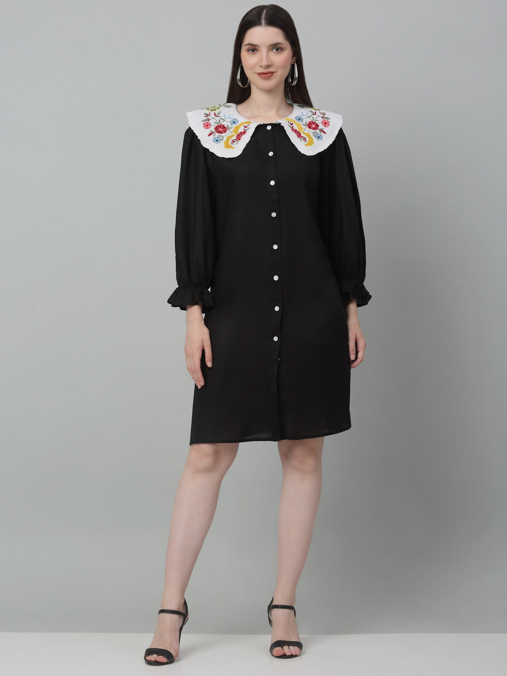 Jainish Women's WoFloral Embroidered A-line Dress - Black | Grocsy