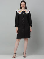 Jainish Women's WoFloral Embroidered A-line Dress - Black | Grocsy