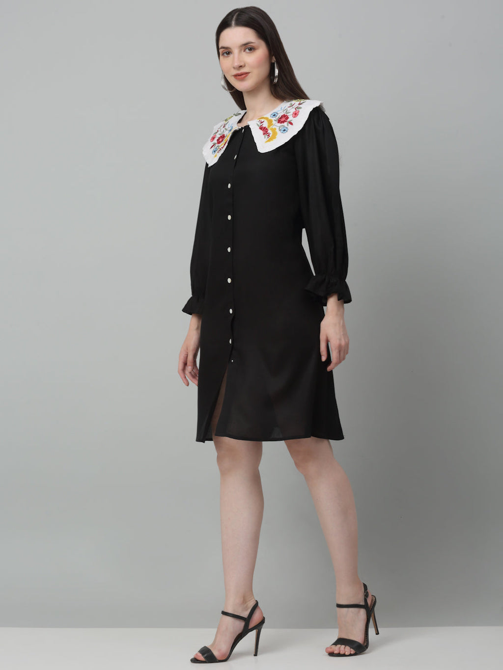 Jainish Women's WoFloral Embroidered A-line Dress - Black | Grocsy