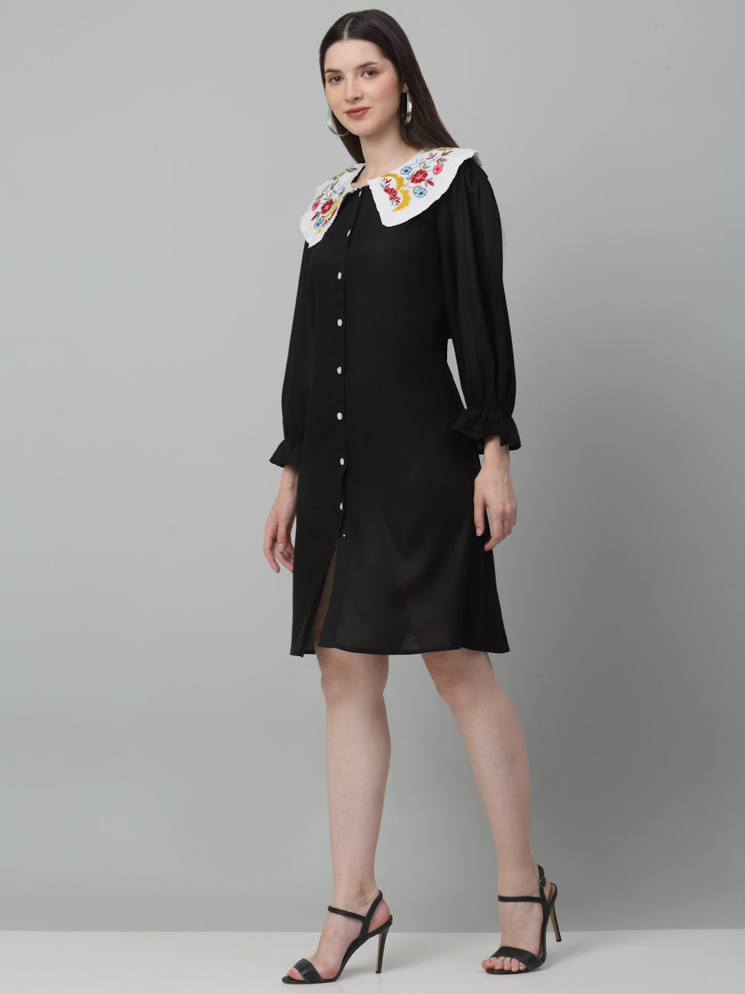 Jainish Women's WoFloral Embroidered A-line Dress - Black | Grocsy