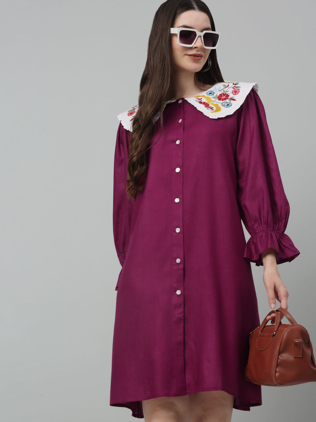 Jainish Women's WoFloral Embroidered A-line Dress - Purple | Grocsy