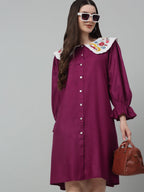 Jainish Women's WoFloral Embroidered A-line Dress - Purple | Grocsy