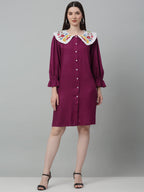 Jainish Women's WoFloral Embroidered A-line Dress - Purple | Grocsy