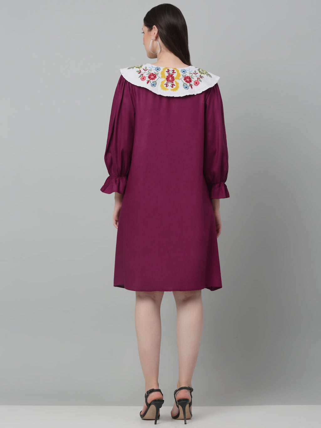 Jainish Women's WoFloral Embroidered A-line Dress - Purple | Grocsy