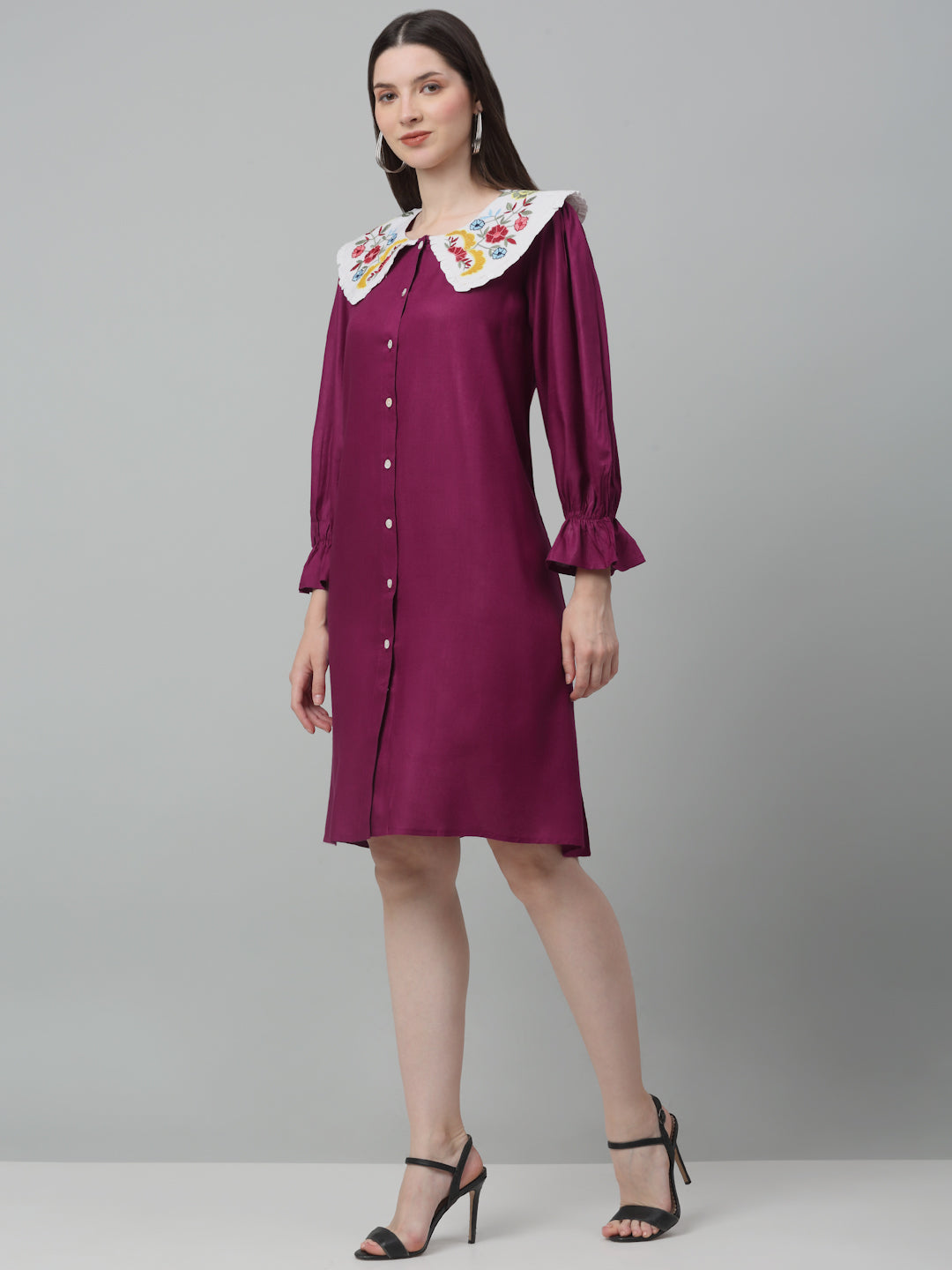 Jainish Women's WoFloral Embroidered A-line Dress - Purple | Grocsy