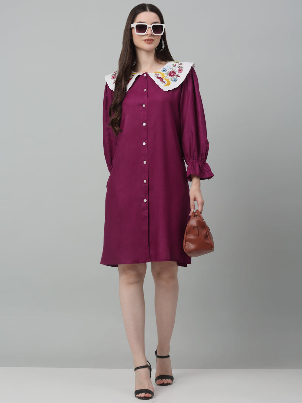 Jainish Women's WoFloral Embroidered A-line Dress - Purple | Grocsy