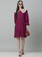 Jainish Women's WoFloral Embroidered A-line Dress - Purple | Grocsy