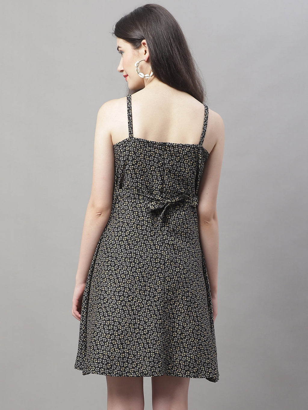 Jainish Women's Grey Floral Printed A-Line Dresses | Grocsy