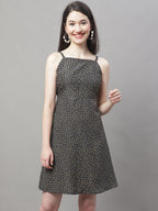 Jainish Women's Grey Floral Printed A-Line Dresses | Grocsy