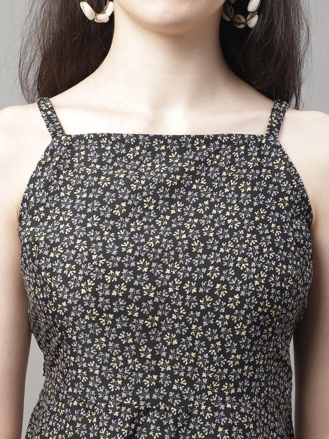 Jainish Women's Grey Floral Printed A-Line Dresses | Grocsy