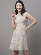 Jainish Women's Off White Floral Printed A-Line Dresses | Grocsy