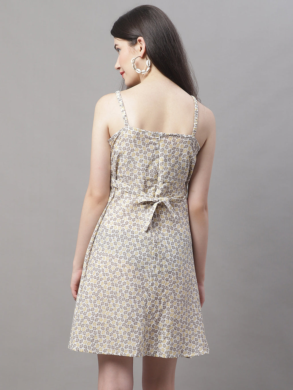 Jainish Women's Off White Floral Printed A-Line Dresses | Grocsy