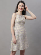 Jainish Women's Off White Floral Printed A-Line Dresses | Grocsy
