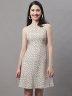 Jainish Women's Off White Floral Printed A-Line Dresses | Grocsy