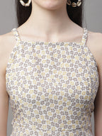 Jainish Women's Off White Floral Printed A-Line Dresses | Grocsy