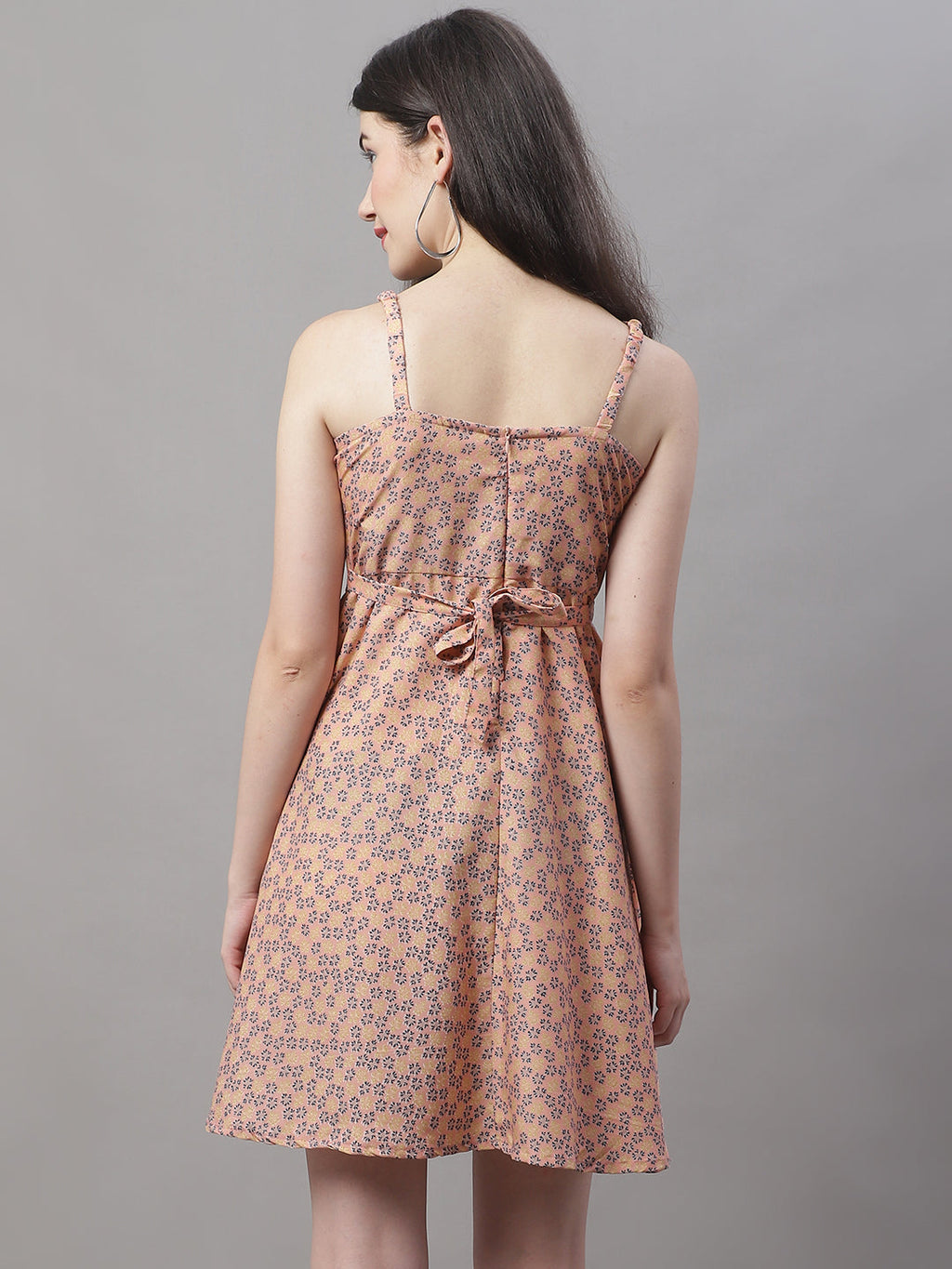 Jainish Women's Peach Floral Printed A-Line Dresses | Grocsy