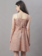 Jainish Women's Peach Floral Printed A-Line Dresses | Grocsy