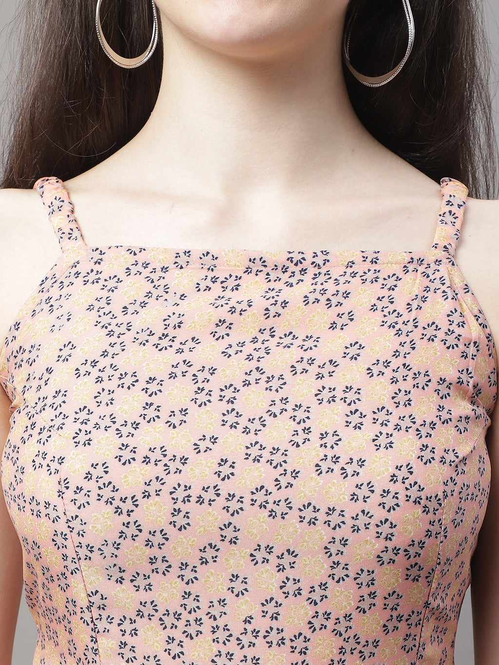 Jainish Women's Peach Floral Printed A-Line Dresses | Grocsy