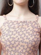 Jainish Women's Peach Floral Printed A-Line Dresses | Grocsy