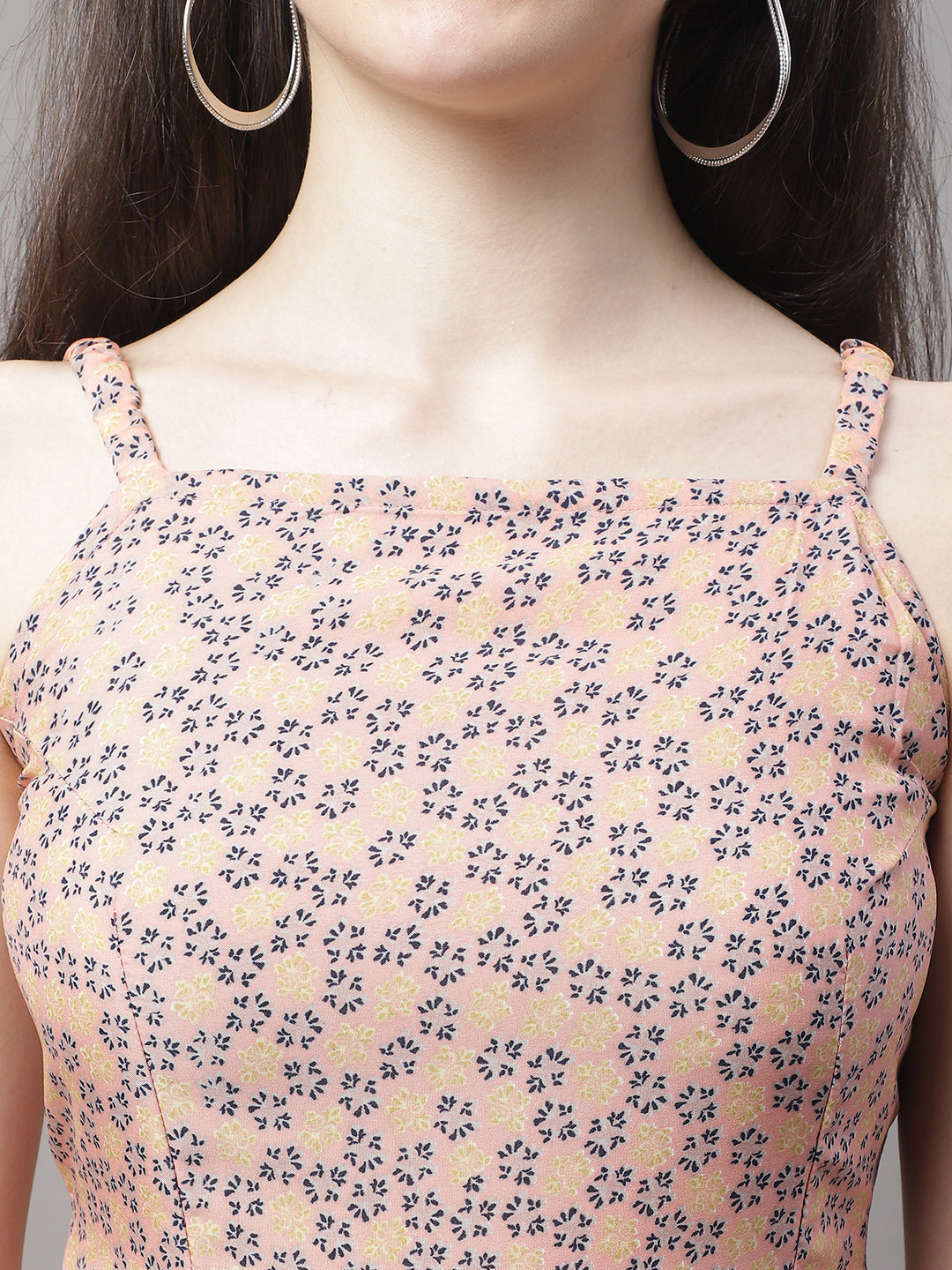 Jainish Women's Peach Floral Printed A-Line Dresses | Grocsy