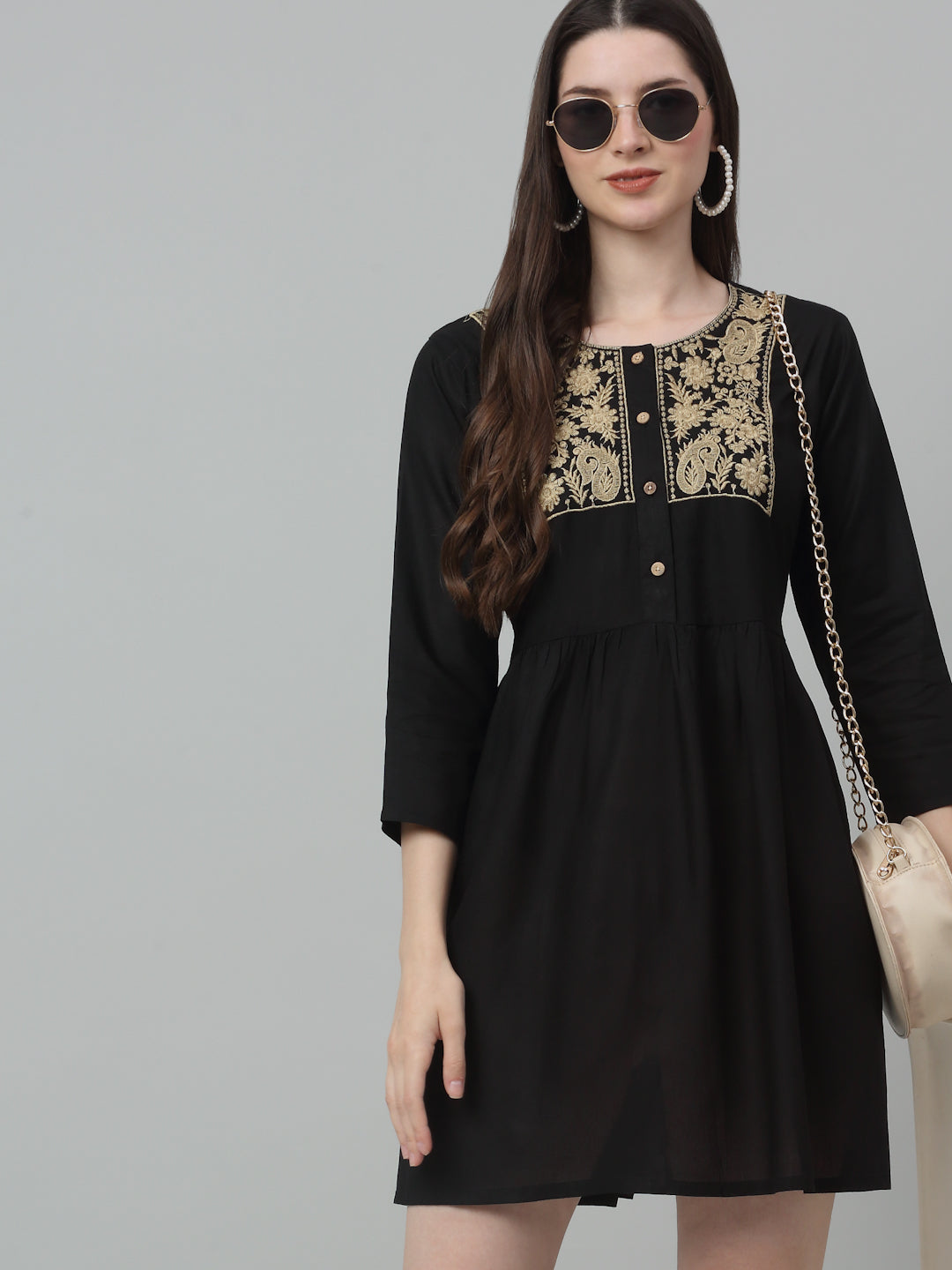 Jainish Women's WoEmbroidered A-line Dress - Black | Grocsy