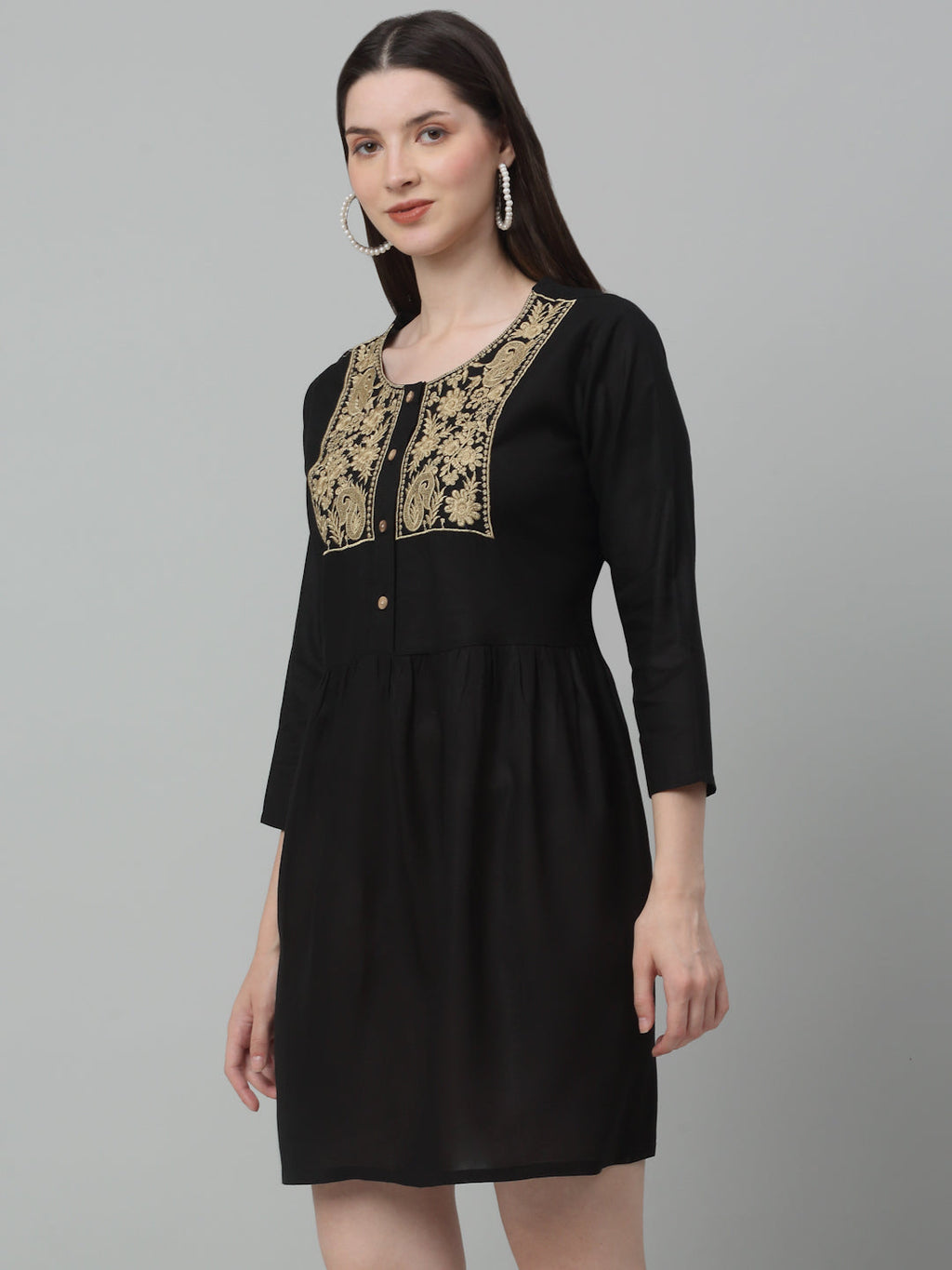 Jainish Women's WoEmbroidered A-line Dress - Black | Grocsy