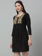 Jainish Women's WoEmbroidered A-line Dress - Black | Grocsy