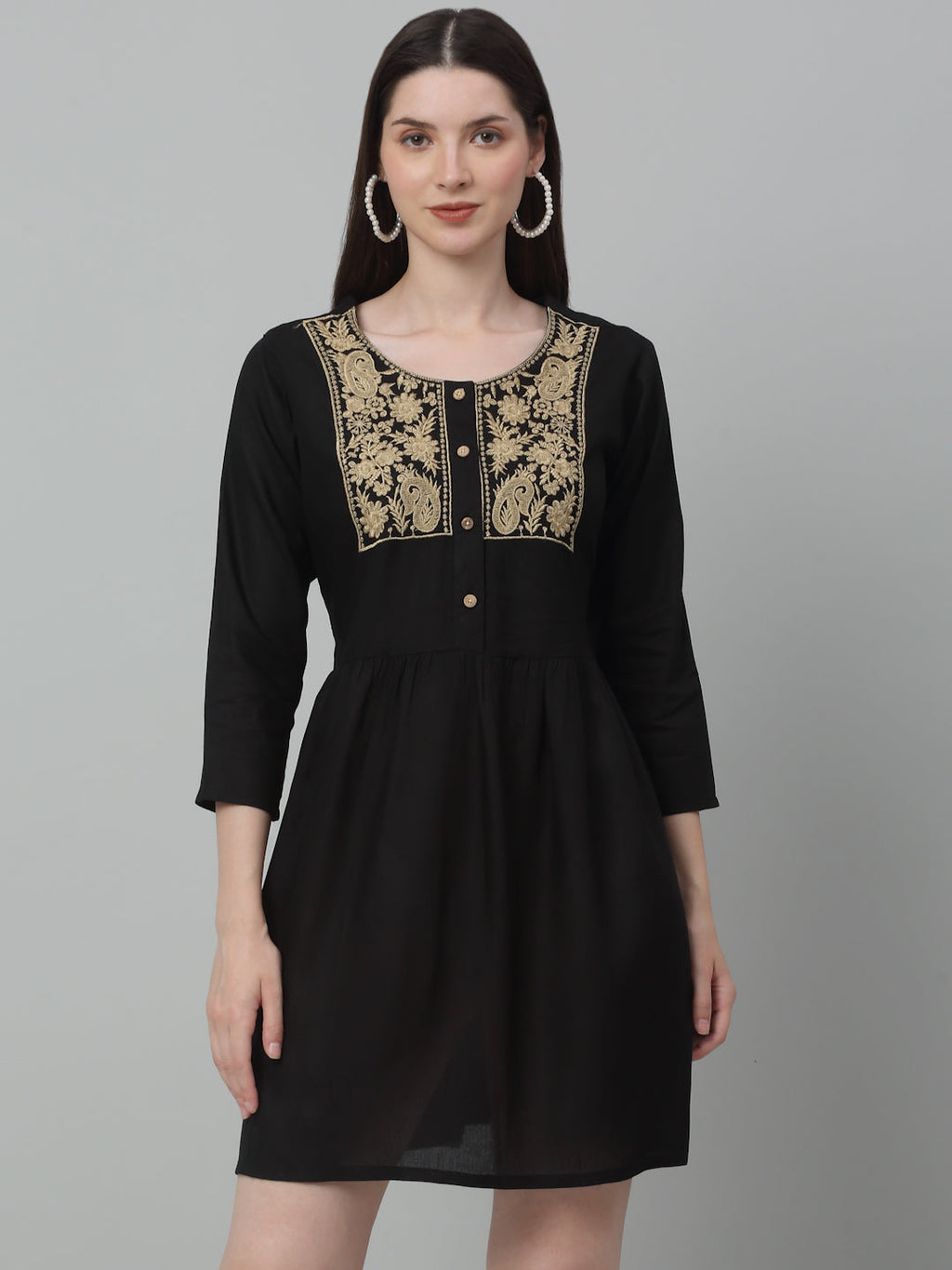 Jainish Women's WoEmbroidered A-line Dress - Black | Grocsy