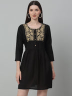 Jainish Women's WoEmbroidered A-line Dress - Black | Grocsy