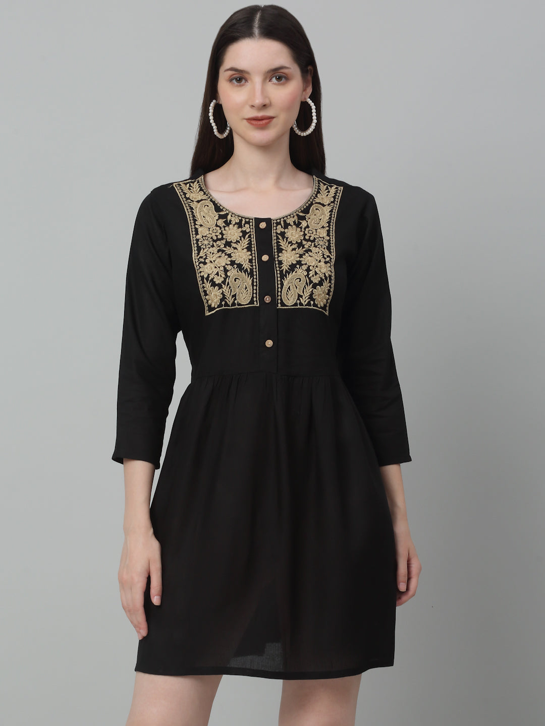 Jainish Women's WoEmbroidered A-line Dress - Black | Grocsy
