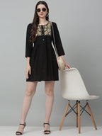 Jainish Women's WoEmbroidered A-line Dress - Black | Grocsy