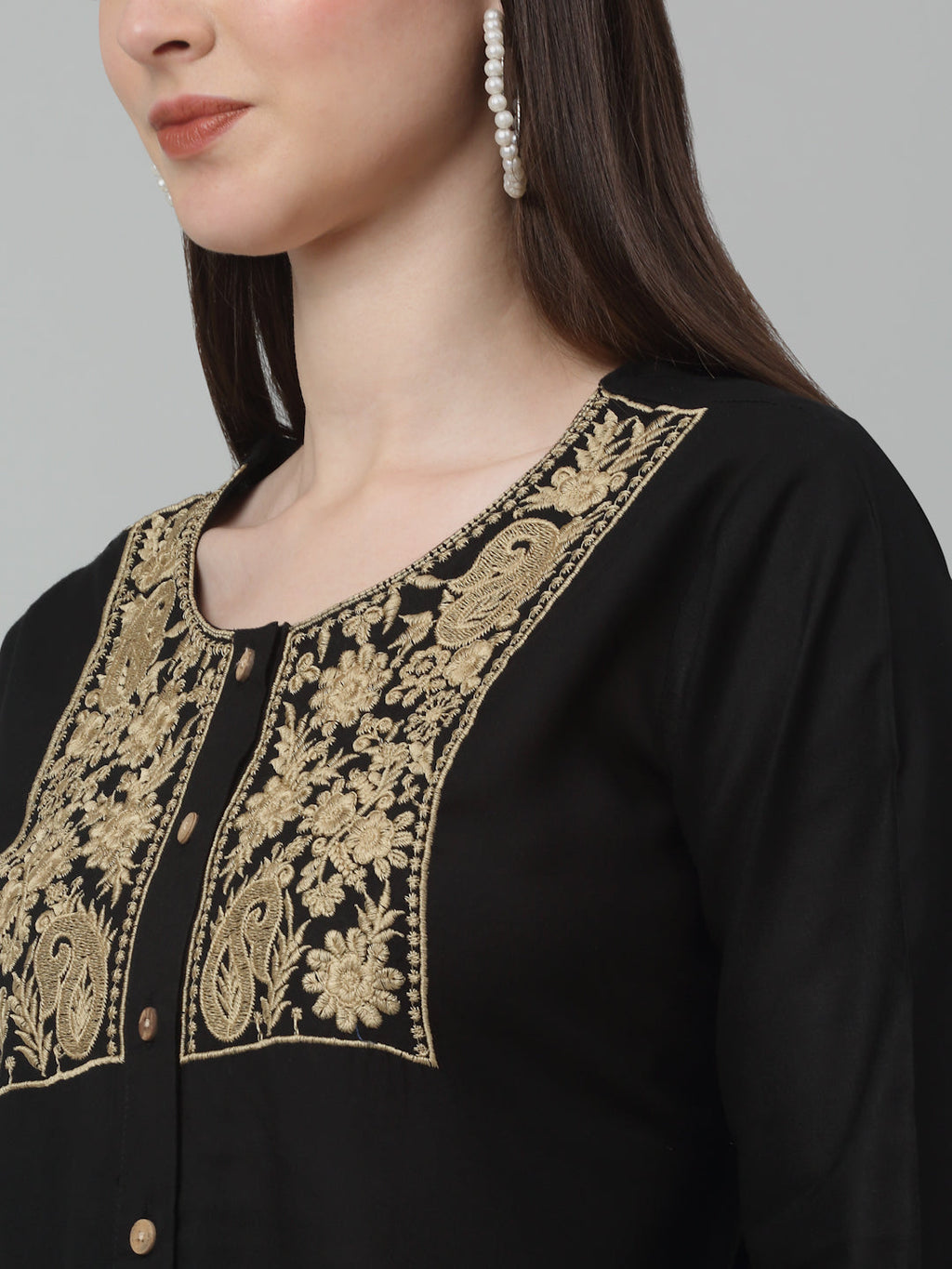 Jainish Women's WoEmbroidered A-line Dress - Black | Grocsy