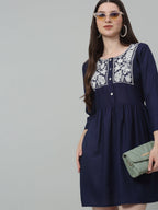 Jainish Women's WoEmbroidered A-line Dress - Navy Blue | Grocsy