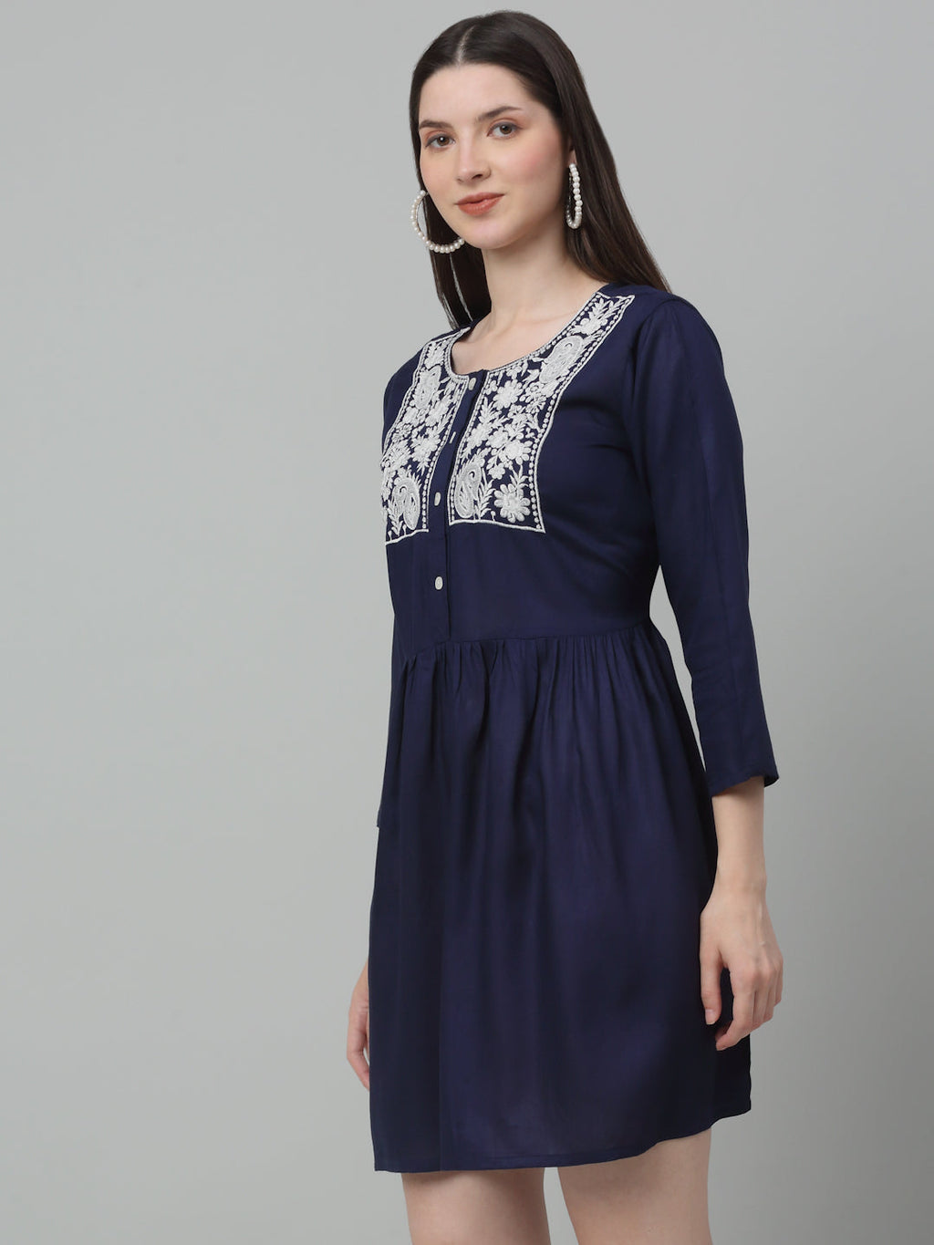 Jainish Women's WoEmbroidered A-line Dress - Navy Blue | Grocsy